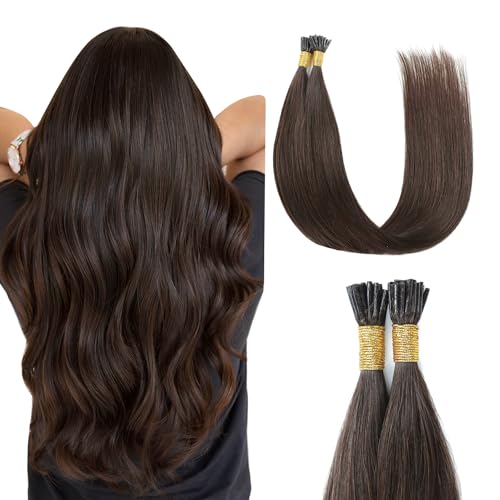 Sunya Brown I Tip Hair Extensions Human Hair 28 Inch #2 Dark Brown 50g/50Strands Straight I Tip Hair Extensions