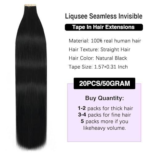 Invisible Tape In Hair Extensions Human Hair Natural Black 16 inch 20pcs 50g/Pack Seamless Invisible Straight Tape ins Human Hair Extensions for Women
