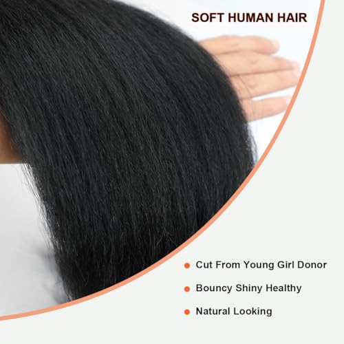 Yaki Straight Bundles Kinky Straight Human Hair 12A 100% Unprocessed Brazilian Virgin Hair for Black Women - Natural Black Hair Extension 14 16 18 Inch