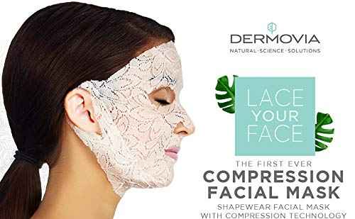 LACE YOUR FACE Patented Compression Facial Mask, AS SEEN ON SHARK TANK, Reusable Biodegradable Cotton Anti Aging Skin Care, Rejuvenating Collagen, 4 pack