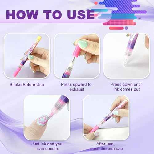 12 Color Nail Art Pens, 0.5 MM Nail Polish Pens Set Drawing Painting Point Liner Acrylic Painted Pen Kit, Waterproof and Quick-drying Nail for DIY Nails Art Design Manicure Tools
