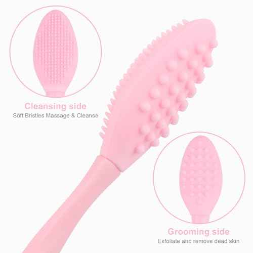 Lip Scrub Brush,Double-Sided Silicone Exfoliating Lip Brush Tool for Smoother and Fuller Lip Appearance,Pink,2pcs