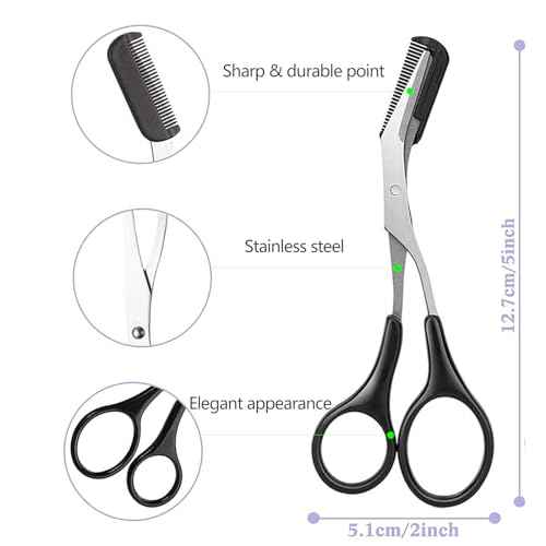 Eyebrow Scissors with Comb, KAJUDA Facial Hair Small Grooming Scissors For Men Women - Eyebrow Trimmer Scissor for Eyebrows, Nose Hair, Mustache, Beard, Eyelash - 3PCS Black