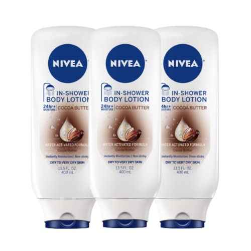 NIVEA Cocoa Butter In Shower Lotion, Body Lotion for Dry Skin, 3 Pack of 13.5 Fl Oz Bottles