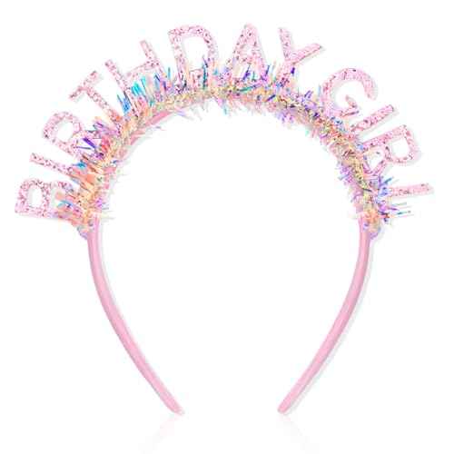 CIEHER Birthday Girl Headband Crown for Women & Girls - Pink Glitter Letter Tiara - One Size Fits All - Birthday Decoration & Gift