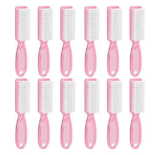 12 Pcs Handle Grip Cleaning Brushes, Hand Fingernail Nail Scrub Manicure Brush Pedicure Brush, Use for Toe and Nails Cleaning (Clear Pink)
