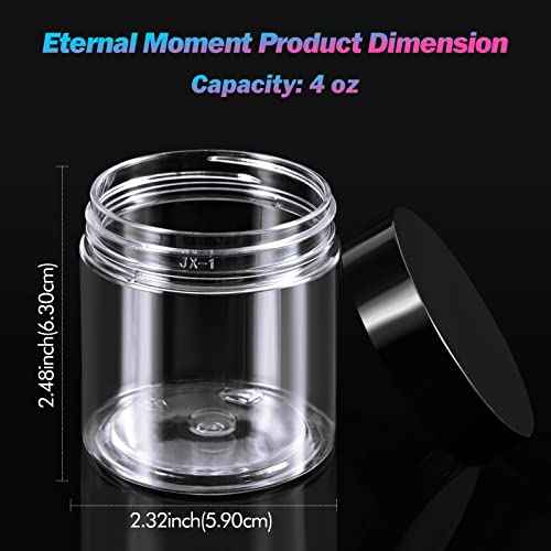 50 Pack 4 OZ Plastic Jars Round Clear Cosmetic Container with Black Lids, Eternal Moment Slime Jars for Lotion, Cream, Ointments, Makeup, Eye shadow, Rhinestone, Samples, Pot, Travel Storage