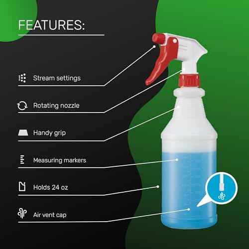 SUPER+ 4 Pack Plastic Spray Bottles 24 OZ ? Leak Proof, Adjustable Nozzle, Empty Spray Bottles For Cleaning Solutions, Plants, Pet, Or Diy Spray Bottle (4)