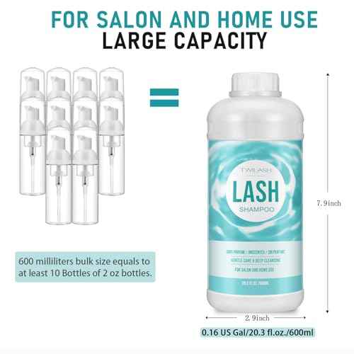 600ml Lash Shampoo Bulk, Eyelash Cleanser for Extensions, Safe Makeup Remover, Non-irritating or Burning Formula Eyelid Foaming Cleanser Best for Professional Salon and Home Use (Unscented)
