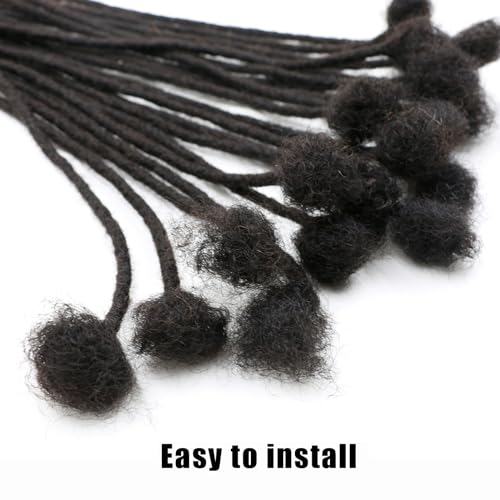 IXIMII 6 inch Human Hair Dreadlock Extensions 60 Strands 0.4cm Full Handmade Permanent Loc Extensions Soft Natural Black Dreads with Needle and Comb for Kids,Men,Women