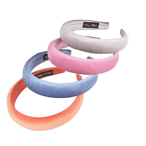Padded Headbands Velvet Headband Puffy Sponge Thick Headbands Vintage Wide Headband for Women (Pink)