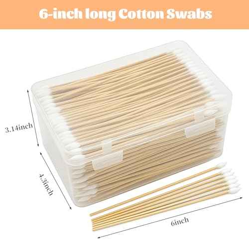 500pcs Pointed Cotton Swabs with Storage Case, 6 inch Precision Gun Cleaning Swabs, Lint Free Bamboo Handle Long Cotton Swabs for Gun Cleaning, Makeup & Electronics