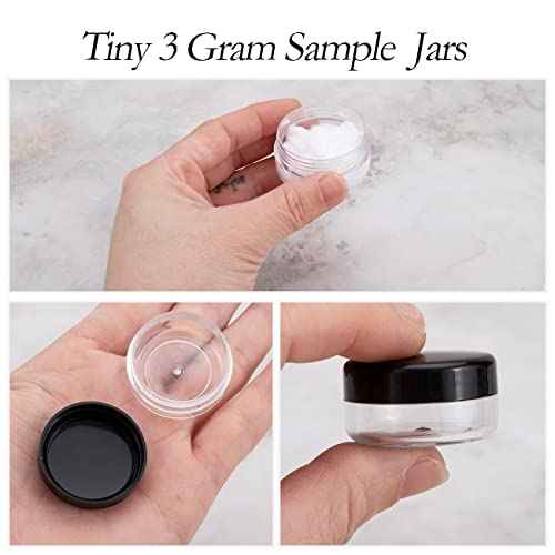 ZEJIA 3 Gram Sample Containers with Lids, 50 Count Tiny Sample Jars, 3ML Makeup Cosmetic Containers for Lip Balms, Lotion, Powder, Beauty Products(Black Lids)