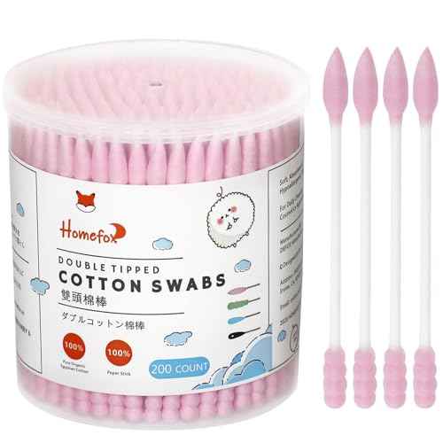 Pink Cotton Swabs Spiral Pointed - 200 Count Organic Cotton Buds Double Side Tightly Wrapped Precision Cotton Tips Paper Stick Soft Gentle Lint-Free Cruelty-Free, Spiral & Pointy (Pink)