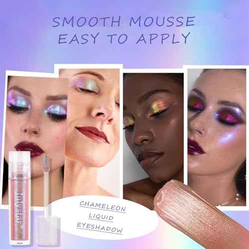 Liquid Glitter Eyeshadow,Vibrant Color Shifting Holographic Eyeshadow Long Lasting Liquid Eyeshadow Smooth and Creamy Glitter Eyeshadow Highly Pigment Iridescent Makeup 0.14 Fl Oz (03, 0.14)