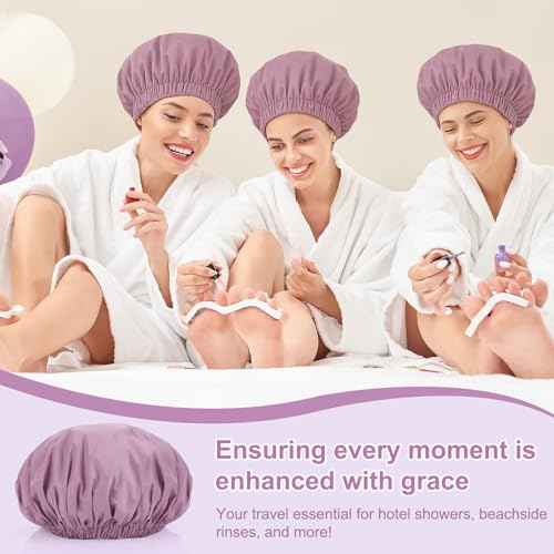 Shower Cap for Women Reusable Waterproof £¬Shower Caps with Elastic Band, Ideal for Long Hair, Braids and All Hair Types,Medium,Purple