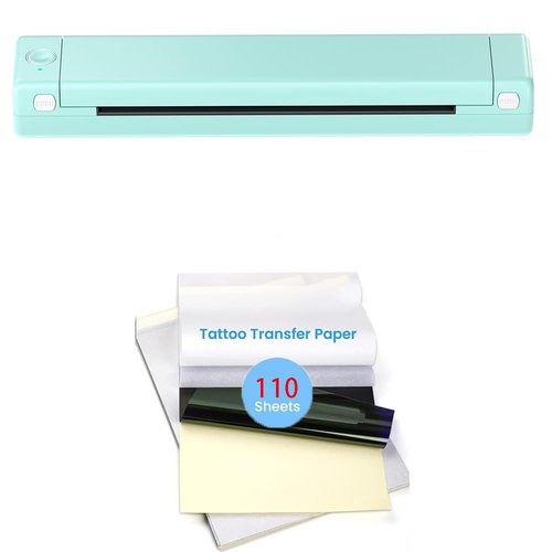 Phomemo M08F Wireless Tattoo Transfer Stencil Printer Green with 110pics of Tattoo Transfer Paper, Bluetooth Tattoo Printer Compatible with Android, iOS and PC