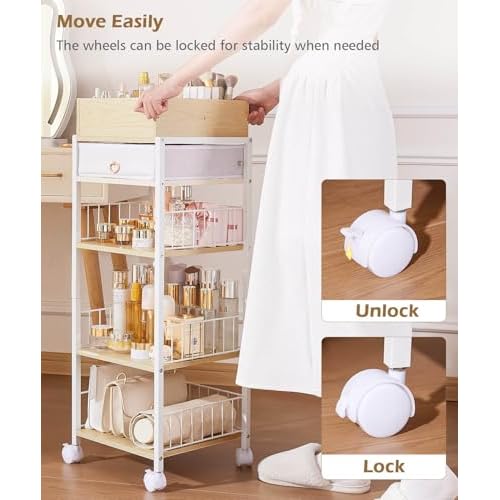 Makeup Storage Organizer for Bedroom: Make Up Holder with Drawer - Vanity Organization for Skincare Cosmetic Brush Beauty Accessories