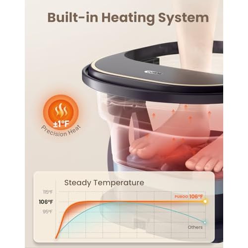 Puboo Collapsible Foot Spa Bath Massager with Heat, 95-115¡ÆF Precise Temp Control, Motorized Massage Rollers & Acupressure, Heated Foot Bath Soak Tub, Fits US Men¡¯s Size 11, Gift for Christmas
