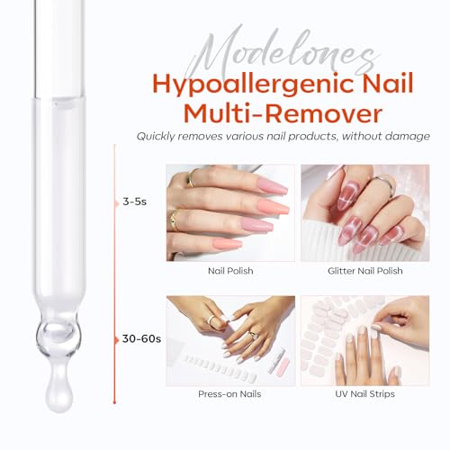 Modelones Semi-Cured Gel Nail Strip Remover | Nail Glue Remover Easy Peel Gel Strips, Press on Nails and Nail Polish | Gentle, Non-Drying, Nourishing and Hypoallergenic Acetone-Free Formula 50ML