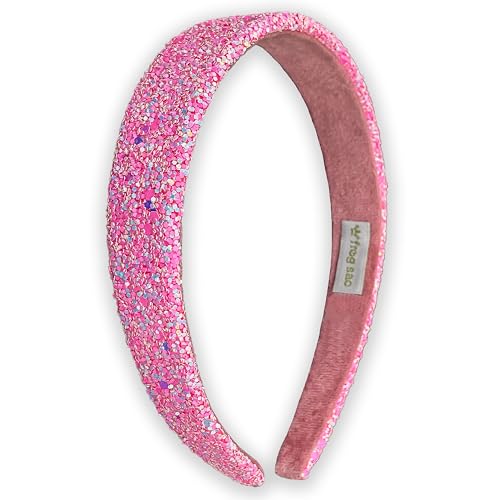 FROG SAC Hairband, Iridescent Glitter Headband for Girls, 13 inch Headband with Non-Slip Lining, Sparkly Hair Accessory for Kids, Cute Little Girl Hairband, Pink, Single Pack