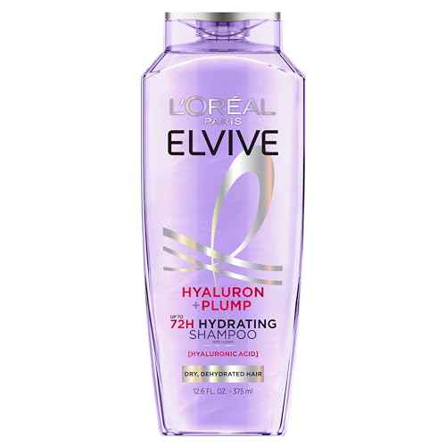 L'Oreal Paris Elvive Hyaluron Plump Hydrating Shampoo for Dehydrated, Dry Hair Infused with Hyaluronic Acid Care Complex, Paraben-Free, 12.6 Fl Oz