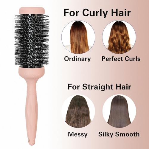 Unique Design Round Brush for Blow Drying, Professional 2.1 inch Round Barrel Brush With Ergonomic Handle for Styling, Curling and Straightening. Pain-Free. Christmas Stocking Stuffer Gift.