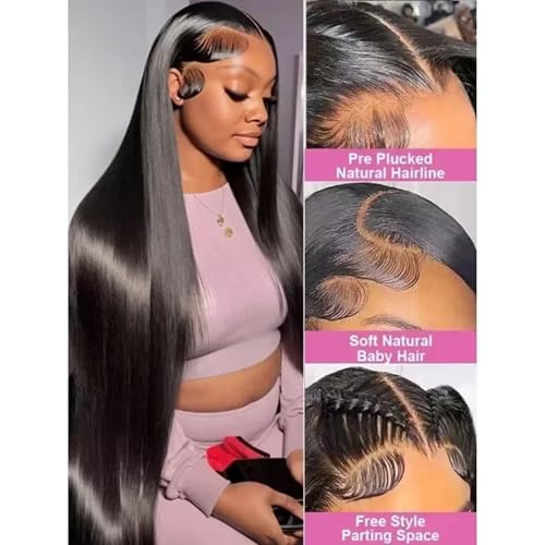 VibeFusion 13x4 HD Transparent Lace Front Human Hair Straight Wig 200% Density Glueless Pre-Plucked Pre-Cut 16 Inch Women's Wig