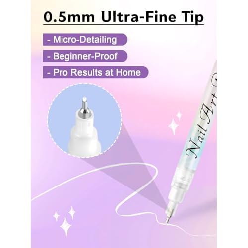 1 PCS White Nail Art Polish Pens, Kalolary 0.5mm Nail Art Markers Nail Point Graffiti Dotting Pen Drawing Painting Liner Brush for DIY Nail Art Beauty Adorn Manicure Tools