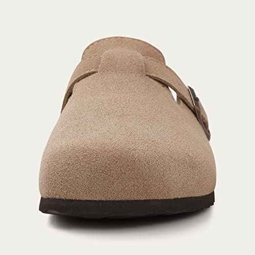 KIDMI Genuine Suede Clogs for Women Cork Footbed Sandals Leather Mules Potato Shoes with Arch Support