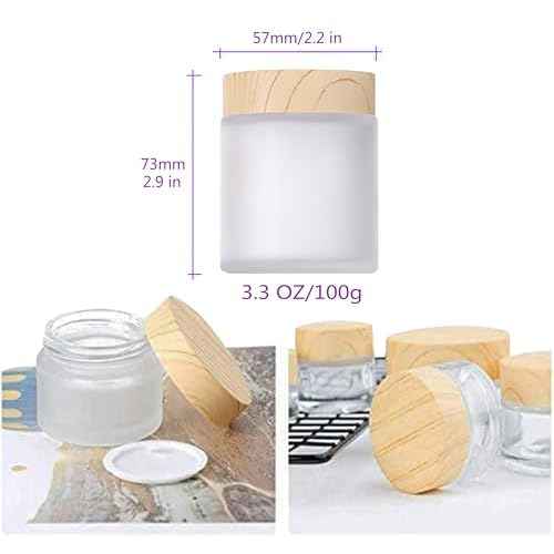 2 Pcs 100 Grams/100 ML Empty Glass Jars Frosted Glass Cosmetic Cream Jar Bottles Pot Wood Grain Lid Refillable Container Cream Box Lotion Face Cream Jar DIY Makeup Lip Balm Eyeshadow