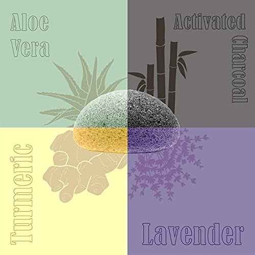 myHomeBody Natural Konjac Facial Sponges - for Gentle Face Cleansing and Exfoliation - with Activated Charcoal and Aloe Vera, Set of 4
