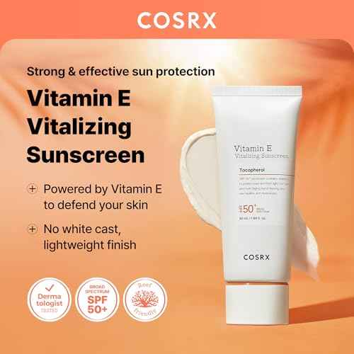 COSRX Vitamin E Vitalizing Face Sunscreen SPF 50, 1.69 fl oz, SPF Moisturizer, Lightweight under Makeup, Travel Essentials, Summer Essentials, Korean Skin Care, Korean Sunscreen for Face