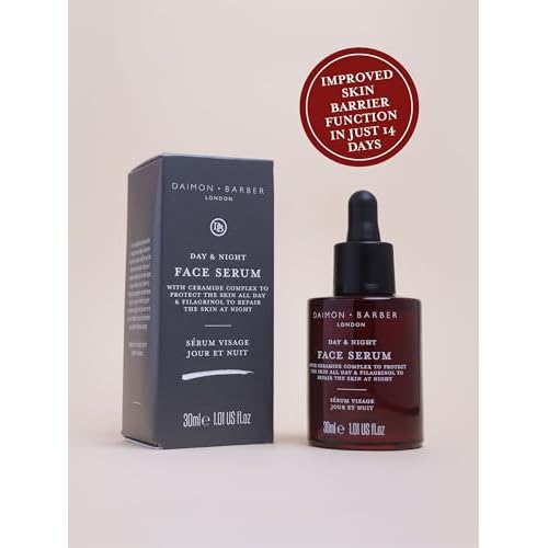 Daimon Barber Day and Night Face Serum for Men, Moisturising Face Oil with Ceramide Complex for 24h Protection, Suitable to Use Pre-Shaving 30ml