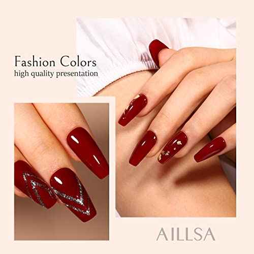 AILLSA Dip Powder Wine Red for Valentine's Day, Red Dip Powder Nail 1 Oz Burgundy Nail Dipping Powder French Nail Art for Starter Manicure Salon DIY at Home, Fall Winter Dip Powder Colors for Women