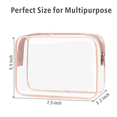 PACKISM Clear Makeup Bag - TSA Approved Toiletry Bag for Travel Size Toiletries, Travel Clear Toiletry Bag Quart Size Bag, Carry on Airport Airline Compliant Bag, Rose Pink(for age 12 or above)