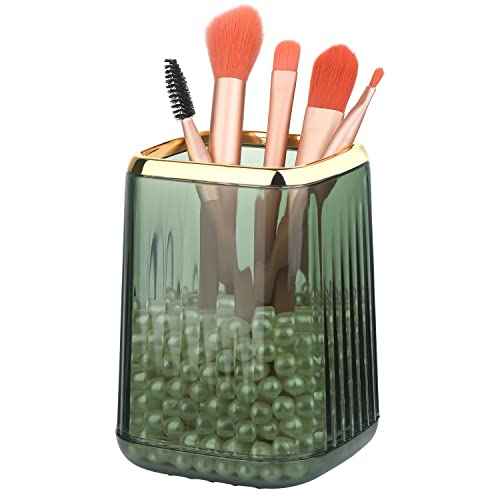 Gold Clear Makeup Brush Holder, Vintage Cosmetic Beauty Organizers Cup for Vanity, Lip Pencil Holder Vintage Lipstick Holder - Green