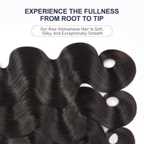 Raw Bundles Human Hair Body Wave, Bleachable & Dyeable, No Shedding, No Tangles, 15A Raw Vietnamese Hair Bundles, 20 Inch, 3X Longer Lifespan