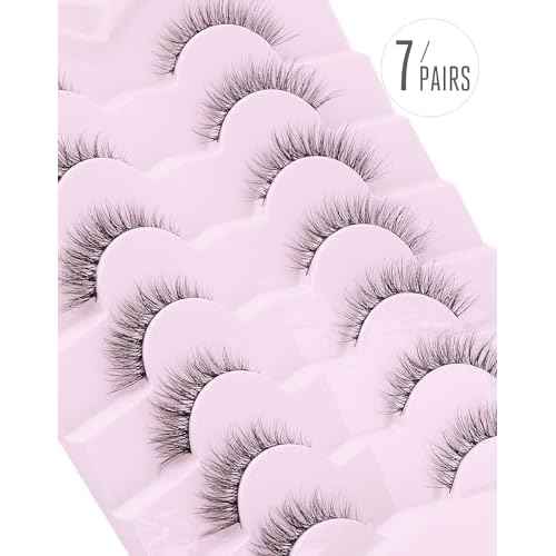 Onlyall Natural Lashes Wispy Lashes Natural Look False Eyelashes Natural Flared Eyelashes False Eye Lashes Soft Fluffy Lashes 7 Pairs D1 Natural (6-13MM)