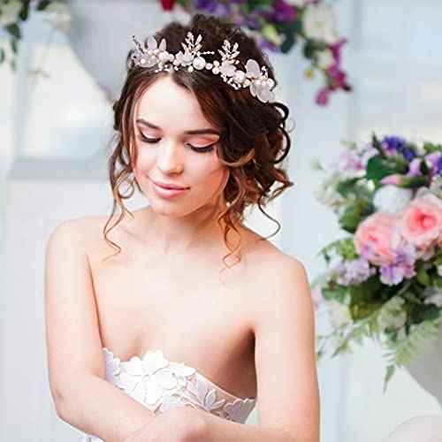 Didder Flower Tiara for Girls and Women - Headband Headpiece Crown with Crystal Pearl Hair Vine - Wedding Hair Accessories for Bride