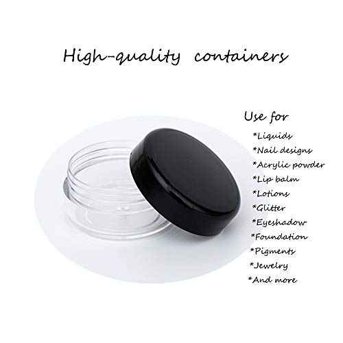 ZEJIA 3 Gram Sample Containers with Lids, 50 Count Tiny Sample Jars, 3ML Makeup Cosmetic Containers for Lip Balms, Lotion, Powder, Beauty Products(Black Lids)