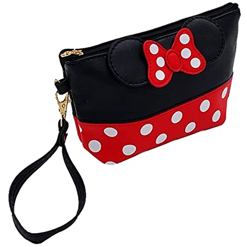 BELMAKS Black Murine Makeup Bag Cosmetic Bags Toiletry Organizer White Polka Dots Red Cartoon Makeup Organizer for Teen Girls 5.1" x 5.9" Murine Zipper Cute Purse for Travel