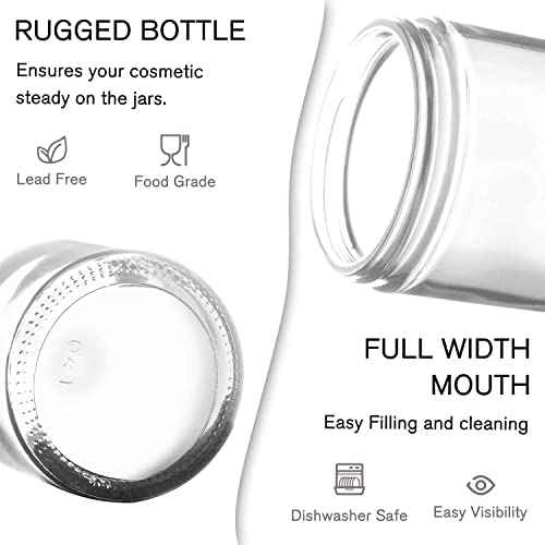 4 Pack 1oz Small Glass Containers with Lids, Glass Jars with Black Lids & Stickers, Mini Reusable Empty Container for Creams, Lotion, Cosmetic