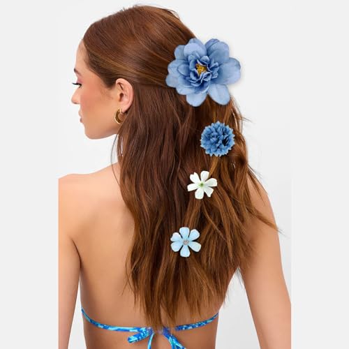 Hair Clip Decorations, 12Pcs Silk Flower Hair Clips, Misty Blue, for Women's Hair Decorative, Beach Party, Wedding, Daily Use