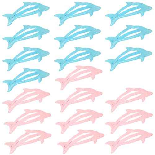Glitter Cute Dolphin Snap Hair Clips, Blue and Pink, Handmade metal hair clip for Women Girls Kids.(20 PCS)