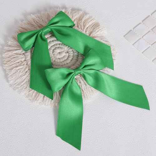 4" Satin Ribbon Hair Bows Green Long Tail Polyester Ribbon Hair Bow Clips Ponytail Holder Spring Dress Accessories for Teens Toddler Girls Kids Women St. Patrick¡¯s Xmas Gift