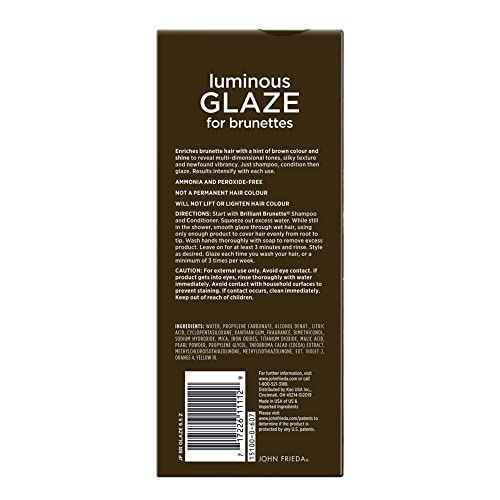 John Frieda Brilliant Brunette Luminous Glaze, Hair Gloss Enhances Rich Color and Boosts Shine for Silky Brunette Hair, Enhances While Mending Damaged Hair Surfaces, 6.5 Oz