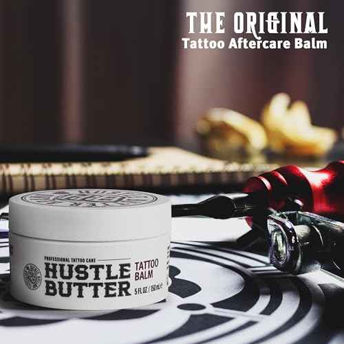 Hustle Butter Tattoo Aftercare 5oz Tattoo Balm, Heals + Protects New Tattoos and Rejuvenates Older Tattoos - 100% Vegan Cream No-Petroleum