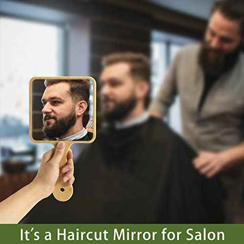 Handheld Mirror,Natural Bamboo Hand Mirror with Handle,Cute Hand held Mirror for Shaving Single-Sided Portable Travel Vanity Mirror for Men & Women,6.3" W x 11.8" L