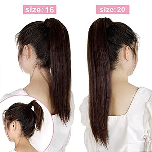 ABH AMAZINGBEAUTY HAIR Remy Human Hair Extensions Ponytail for fashion Women, Wrap in Easy to Use, 80 Gram, Dark Brown 2 Color, 16 Inch
